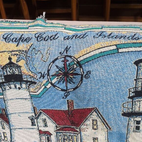 Cape Cod and Islands Lighthouses Tapestry Throw Blanket Donna Elias Vintage - Picture 2 of 13
